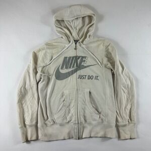Kids Nike‎ Sportswear Beige Zip Up Hoodie Just Do It Logo Size M 8 10